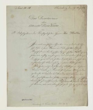 Brief von Albrecht-Dürer-Verein (Nürnberg) an Joseph Heller