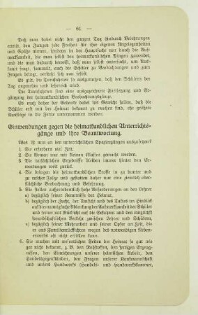 Einwendungen gegen die heimatkundlichen Unterrichtsgänge und ihre Beantwortung