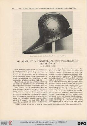 4. Band der Neuen Folge: Ein Rennhut im Provinzialmuseum pommerscher Altertümer