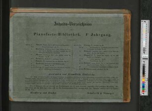 Inhalts-Verzeichnis der Pianoforte-Bibliothek. 1r Jahrgang