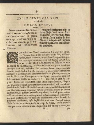 XXI. In Genes. Cap. XLIX. vers. 6. Simeon Et Levi Dolosi.
