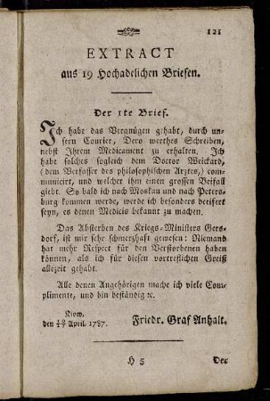 Extract aus 19 Hochadelichen Briefen.