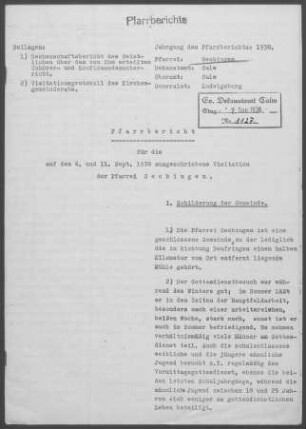 Gechingen: Pfarrbericht 1938