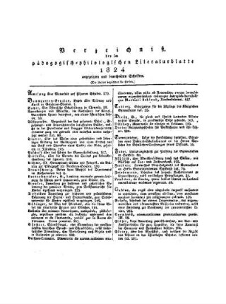 Verzeichniß der im pädagogisch-philologischen Literaturblatte 1824 angezeigten und beurtheilten Schriften