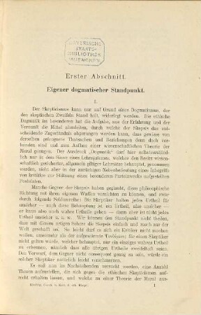 Geschichte und Kritik des ethischen Skepticismus