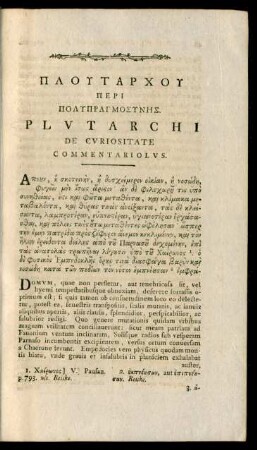 Plutarchi De Curiositate Commentariolus