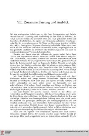 VIII. Zusammenfassung und Ausblick