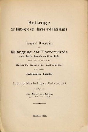 Beiträge zur Histologie des Haares und Haarbalges