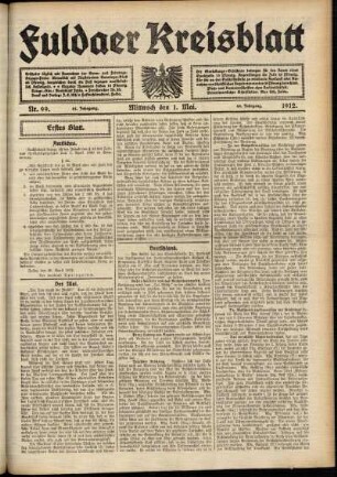 Erste Ausgabe vom Mittwoch, den 01. Mai 1912.