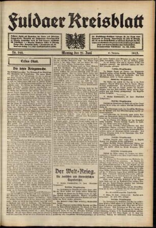 Erste Ausgabe vom Montag, den 21. Juni 1915.