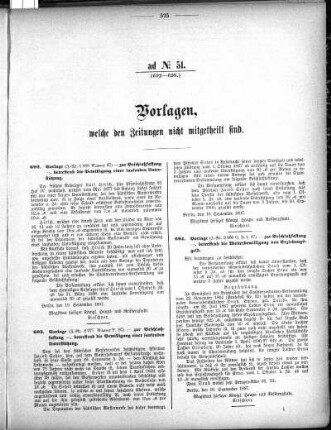 Anlage: ad No.51 (692-695), Vorlagen, welche den Zeitungen nicht mitgeteilt sind