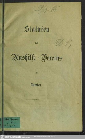 Statuten des Aushilfe-Vereins zu Dresden : [Dresden, im Monat April 1867]
