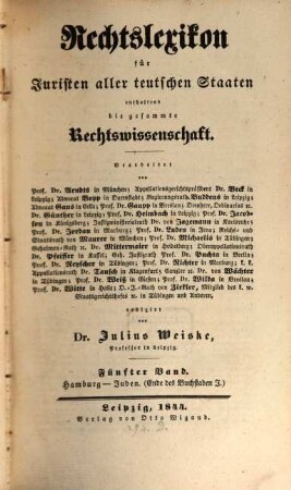 Rechtslexikon für Juristen aller teutschen Staaten enthaltend die gesammte Rechtswissenschaft, 5. Hamburg - Juden
