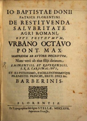 De restituenda salubritate agri romani