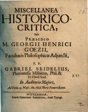 Miscellanea historico-critica