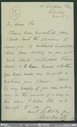 Eigenh. Brief von James Mackintosh an August Wilhelm von Schlegel, London, 17.03.