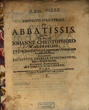Dispvtatio Jvris Pvblici De Abbatissis