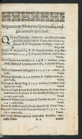 Sequuntur Motetta spiritualia, vulgo concerti spirituali.