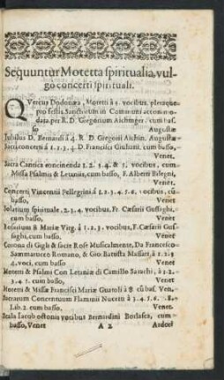 Sequuntur Motetta spiritualia, vulgo concerti spirituali.