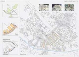 Ein Wohnviertel für die Wissenschaftsstadt, Berlin-Adlershof Schinkelwettbewerb 1996: Strukturplan 1:5000, Nutzungspläne, Modellfotos