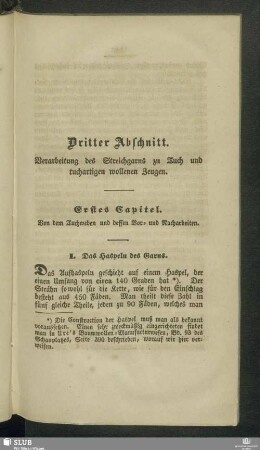 Dritter Abschnitt. Verarbeitung des Streichgarns zu Tuch und tuchartigen wollenen Zeugen