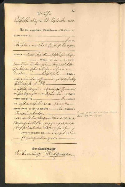 Standesamtsbuch der Stadt Aschaffenburg: Geburten 365/1900 - 184/1901