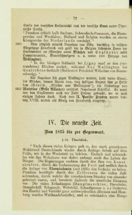 IV. Die neueste Zeit. Von 1815 bis zur Gegenwart