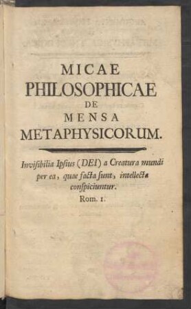 Micae Philosophicae De Mensa Metaphysicorum