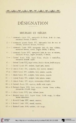 Meubles et sièges (Nr. 1-125)