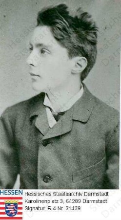 Liebig, Justus Freiherr v., Dr. jur. (1864-1955) / Porträt als 19jähriger, rechtsblickend, rechtsgewandt, Brustbild