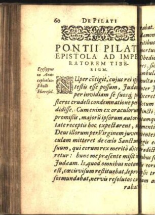 Pontii Pilati Epistola Ad Imperatorem Tiberium