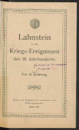 1: Lahnstein in den Kriegs-Ereignissen des 18. Jahrhunderts
