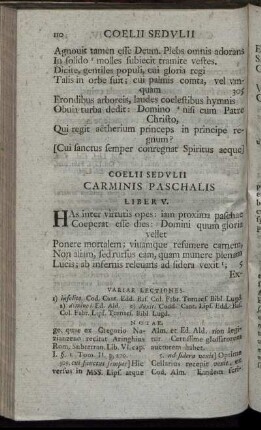 Coellii Sedulii Carminis Paschalis Liber V.