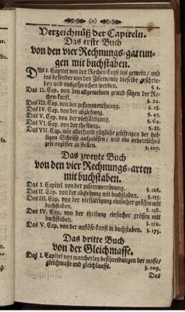 Verzeichnis der Capiteln.