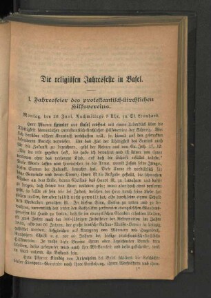 I. Jahresfeier des protestantisch-katholischen Hilfsvereins.
