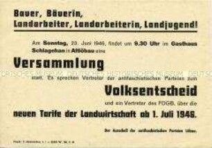 Aufruf des Ausschusses der antifaschistischen Parteien Löbau an die Landbevölkerung zu einer Versammlung über den Volksentscheid 1946