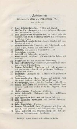II. Auktionstag: Mittwoch, den 21. Dezember 1904, von 10 Uhr ab