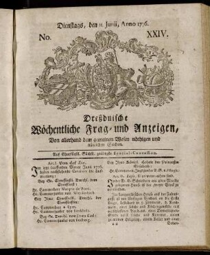 No. XXIV. Dienstags, den 11. Junii, Anno 1776. - No. XXXII. Dienstags, den 6. Aug. Anno 1776.