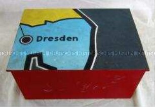 Kiste zum 3. Deutschlandtreffen der Jugend 1964, mit Bericht der Arbeiterjugend aus dem Bezirk Dresden