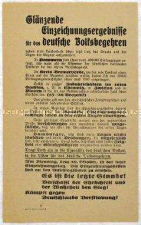 Aufruf zur Teilnahme am Volksbegehren gegen den Young-Plan