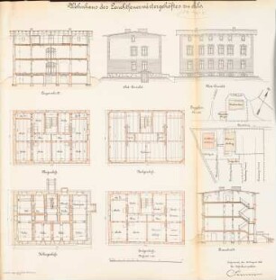 Leuchturm und Nebelsignalanlage Stilo, Sasino: Wärterhaus: Lageplan 1:500, Ansichten, Grundrisse KG, EG, OG, DG, Schnitt 1:100