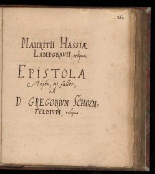 [Brief von Moritz  an D. Gregor Schönfeld d. Ä.]