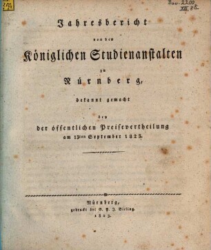 Jahresbericht der Königlichen Studienanstalt zu Nürnberg. 1823