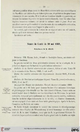 Séance du Comité du 10 mai 1869