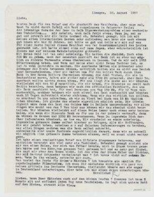Brief von Raoul Hausmann und Hedwig Hausmann an Elfriede Hausmann. Limoges. Zusatz Hedwig Hausmann