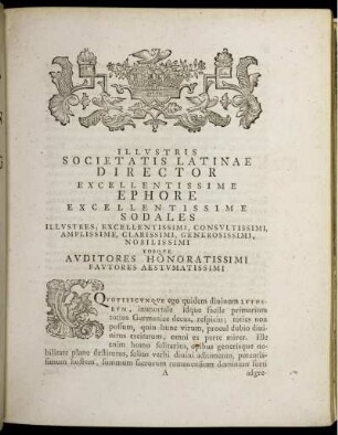 Illustris societatis Latinae Director Excellentissime Ephore [...]
