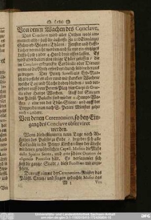 Von denen Ceremonien, so bey Eingang des Conclave observiret werden.