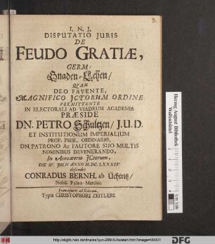 Disputatio Iuris De Feudo Gratiae, Germ: Gnaden-Lehen