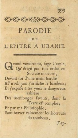 Parodie De L'Epitre A Uranie.