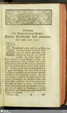 Fortstetzung der Regierungsgeschichte Kayser Friedrichs des zweyten, vom Jahr 1236 - 1250